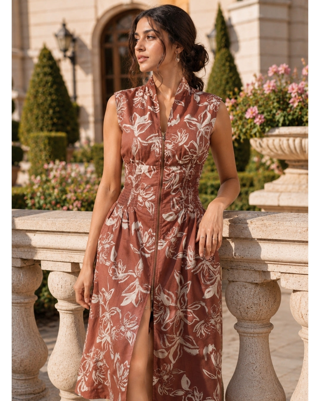 Serena Zippered Dress- Clay Blossom
