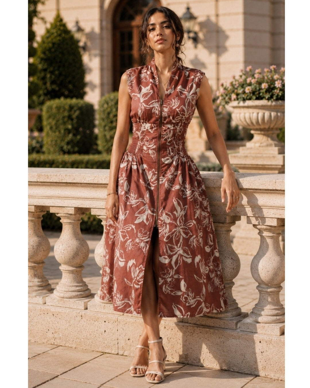 Serena Zippered Dress- Clay Blossom