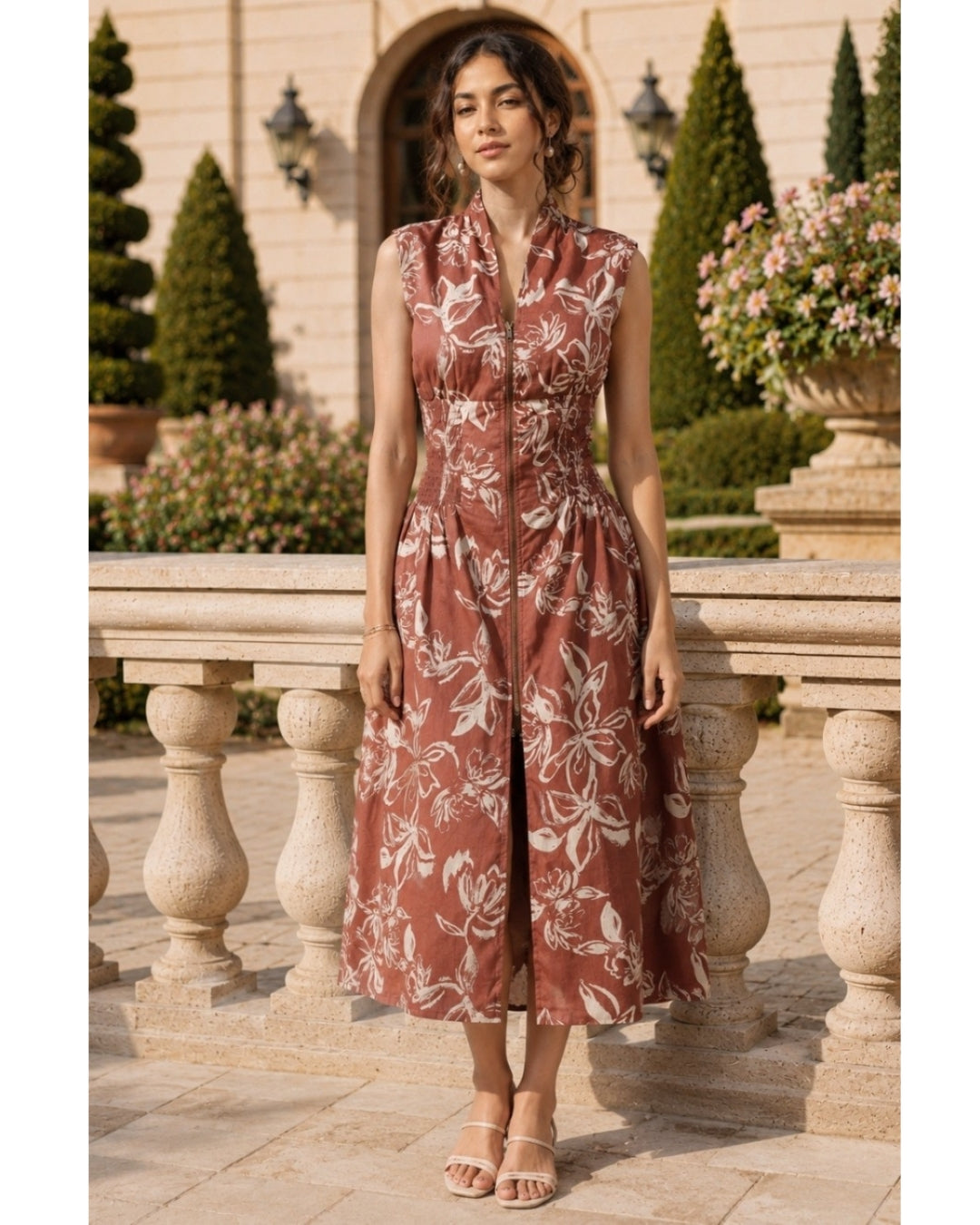 Serena Zippered Dress- Clay Blossom