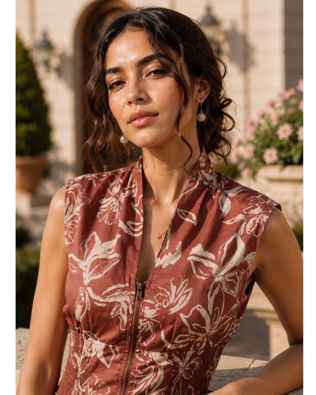 Serena Zippered Dress- Clay Blossom
