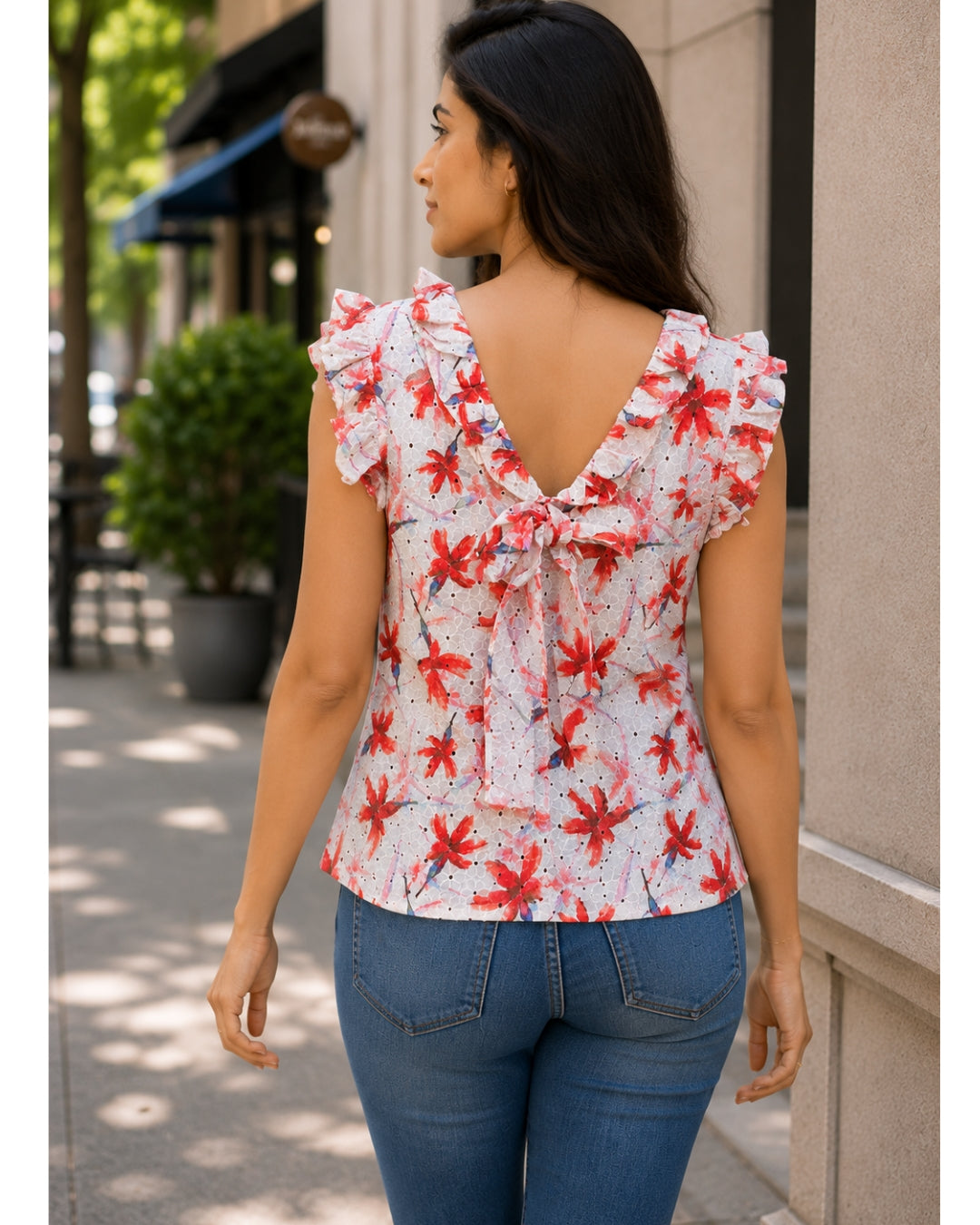 Cotton Schiffli Printed Florette Ruffle Top