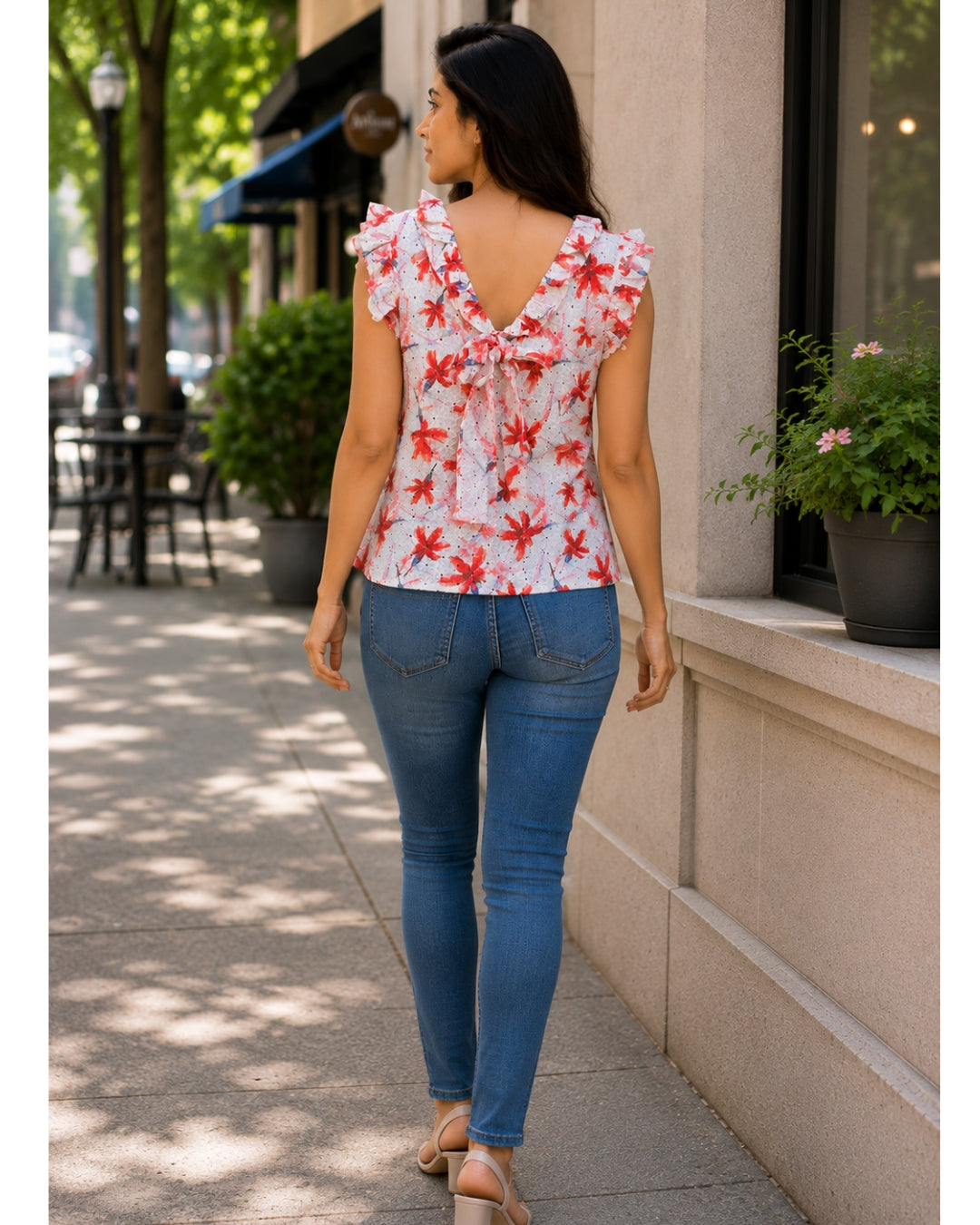 Cotton Schiffli Printed Florette Ruffle Top