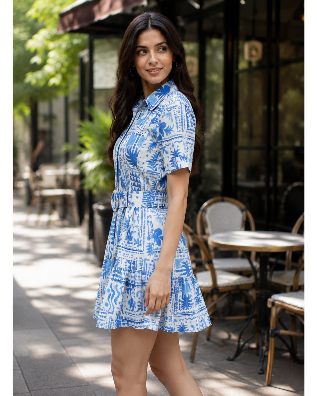 Blair Dress - Ocean Tile Blue on White
