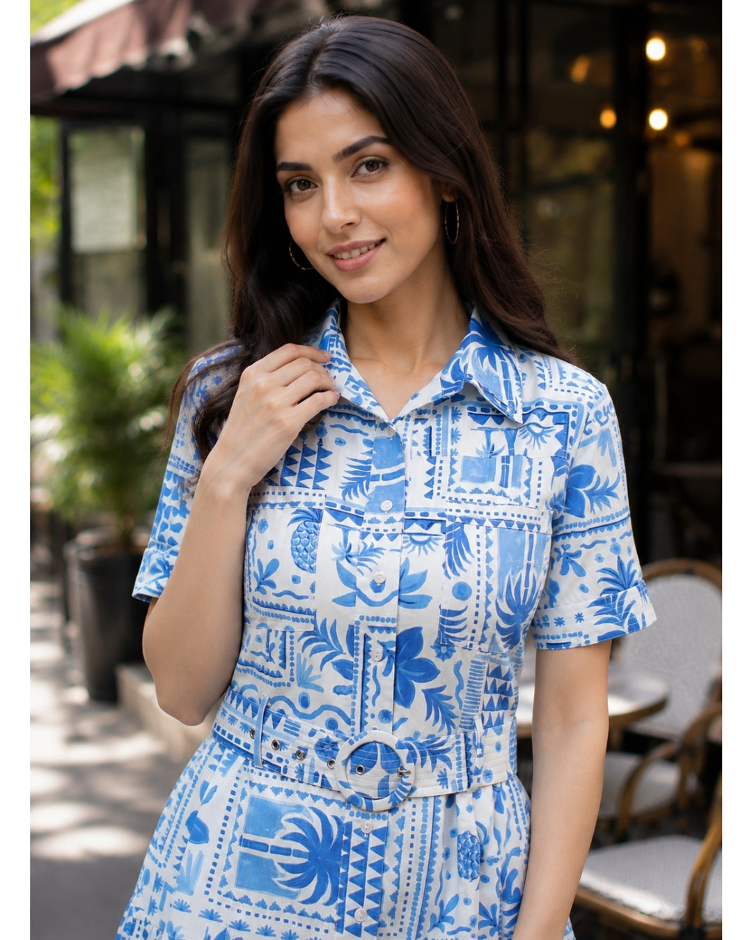 Blair Dress - Ocean Tile Blue on White