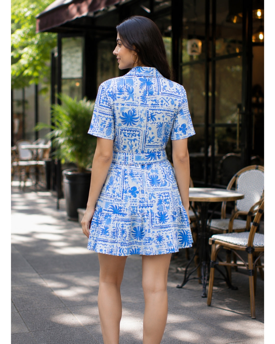 Blair Dress - Ocean Tile Blue on White
