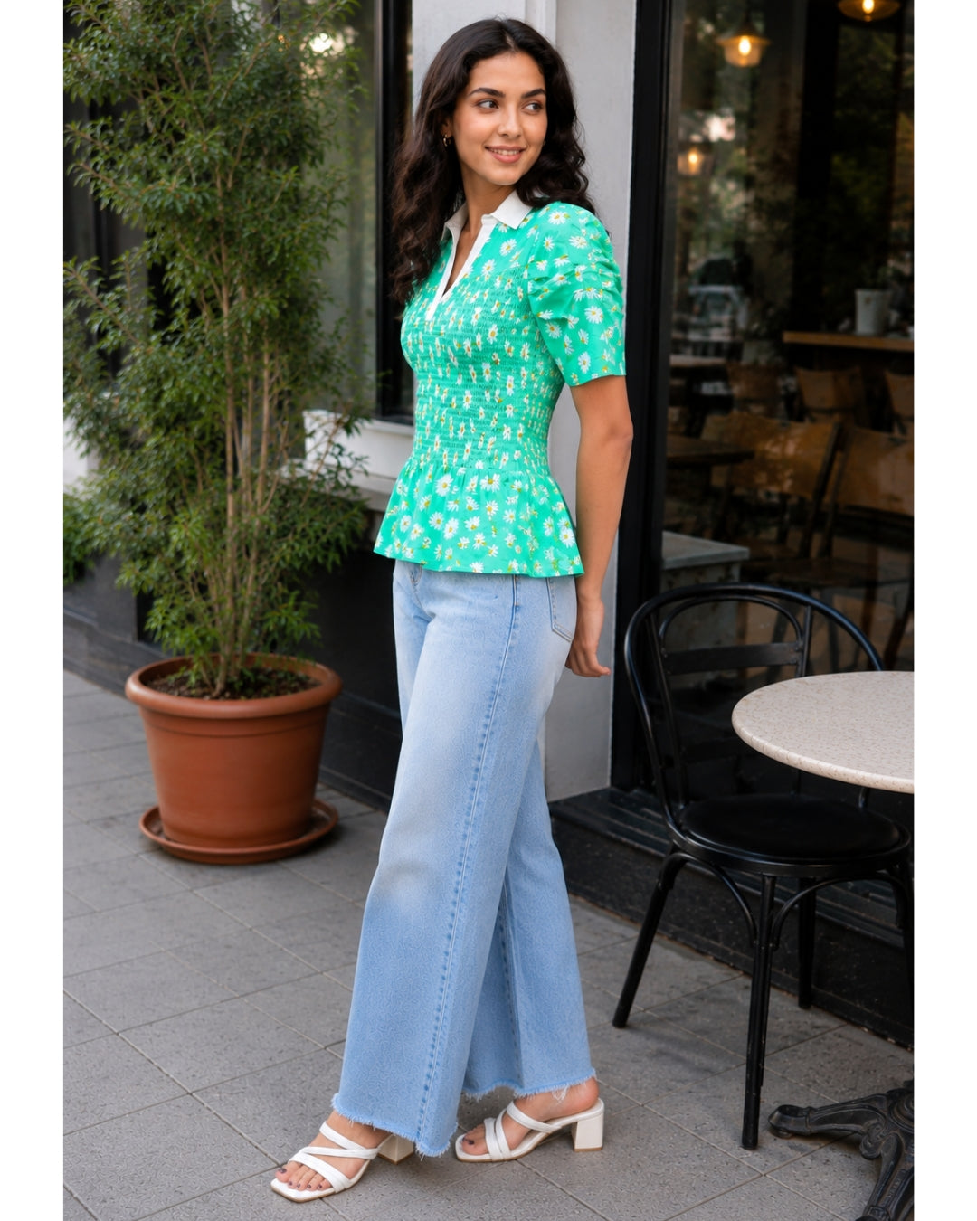 Daisy Days Smocked Peplum Top — Summer Green Viscose