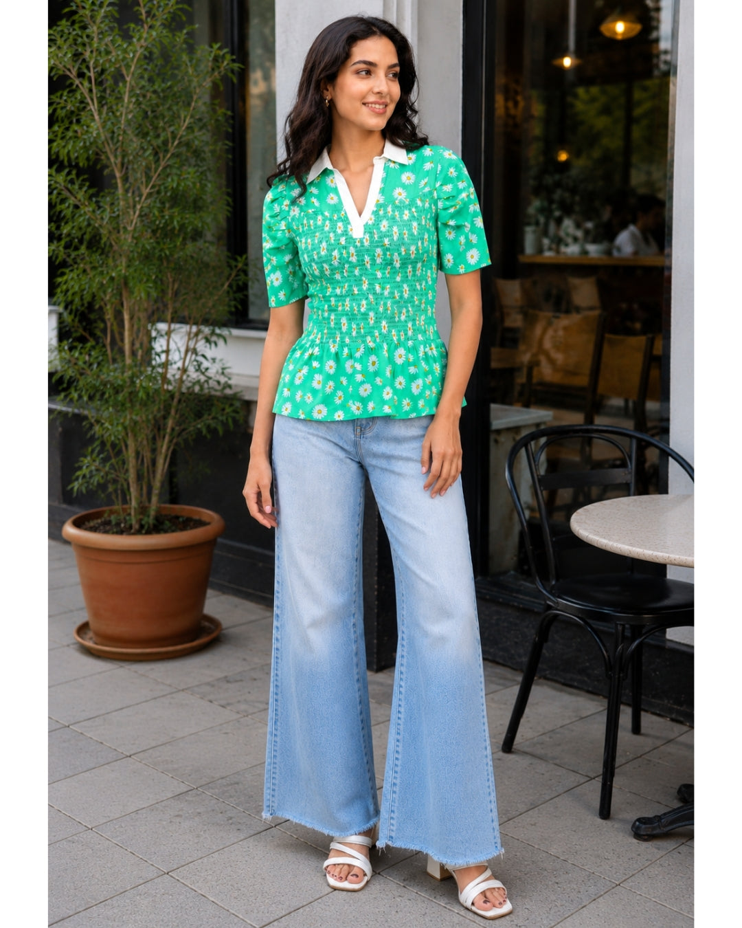 Daisy Days Smocked Peplum Top — Summer Green Viscose