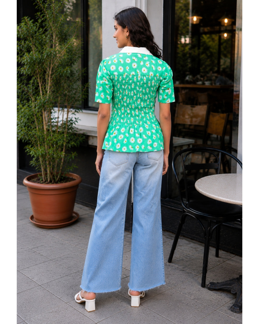 Daisy Days Smocked Peplum Top — Summer Green Viscose