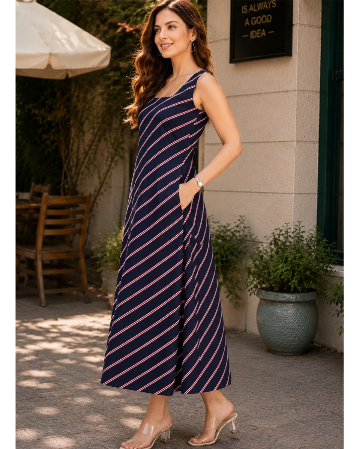 Nautical Stripe Sleeveless Midi Dress