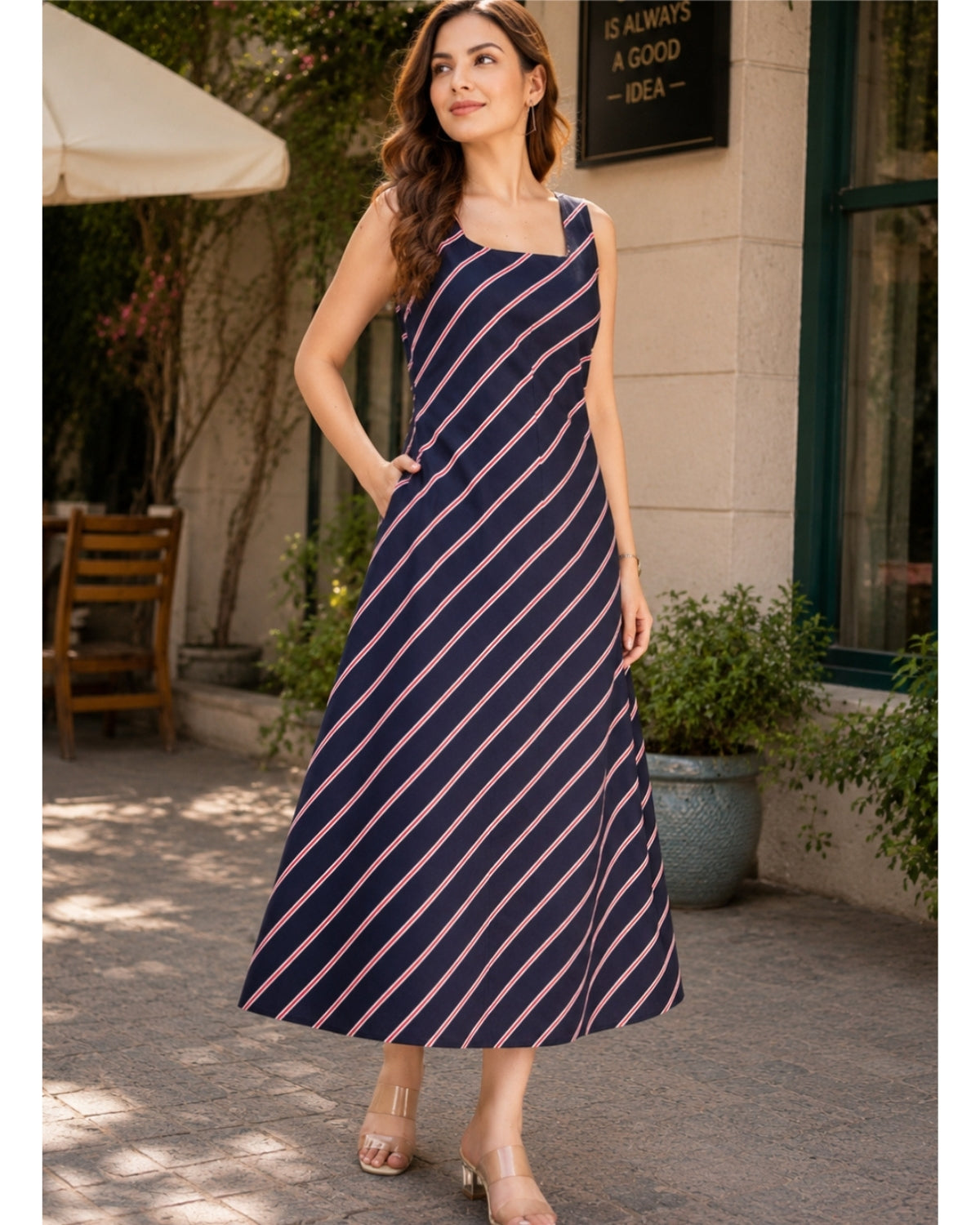 Nautical Stripe Sleeveless Midi Dress