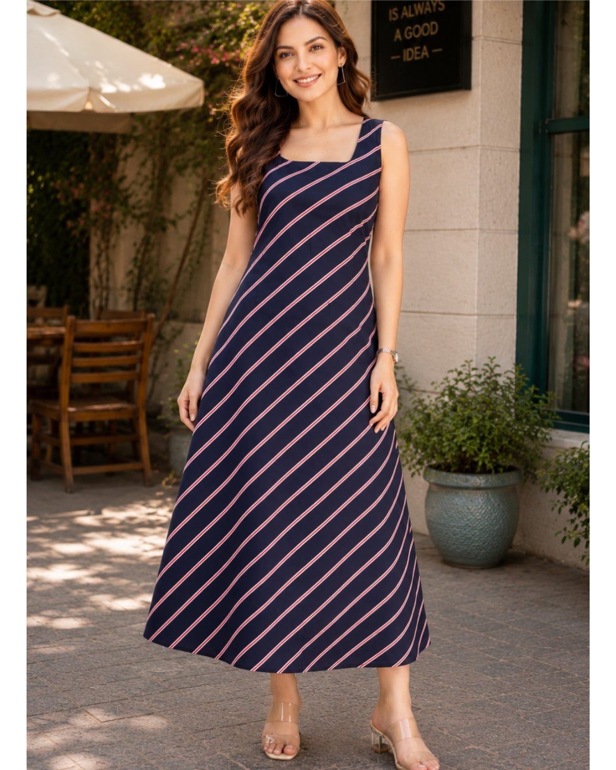 Nautical Stripe Sleeveless Midi Dress