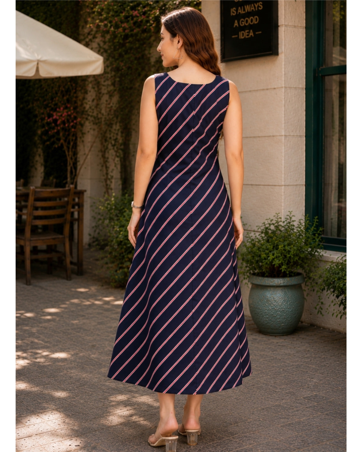 Nautical Stripe Sleeveless Midi Dress