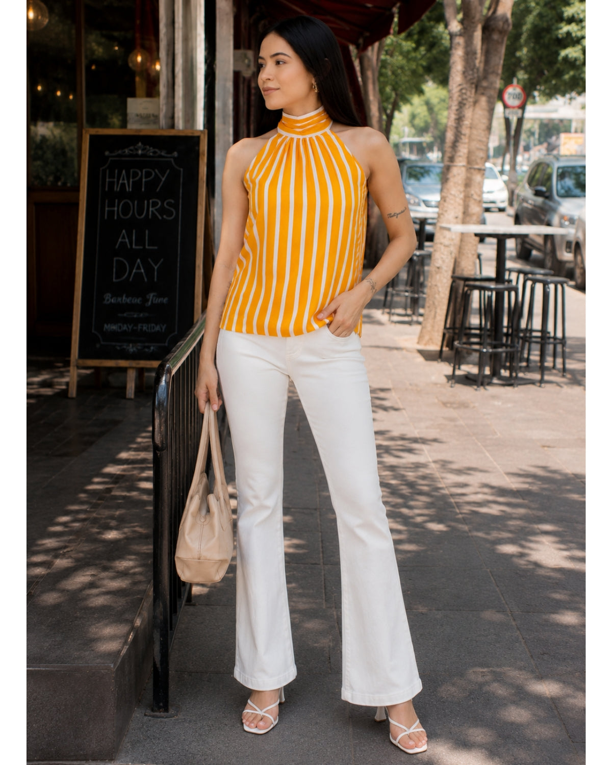 Sunburst Striped Halter Neck Top