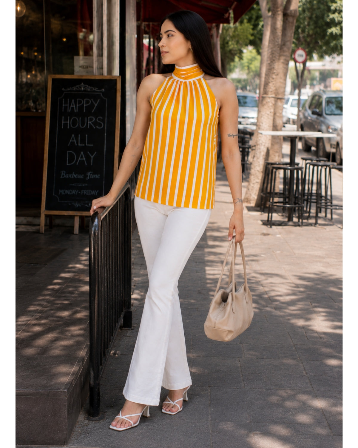 Sunburst Striped Halter Neck Top