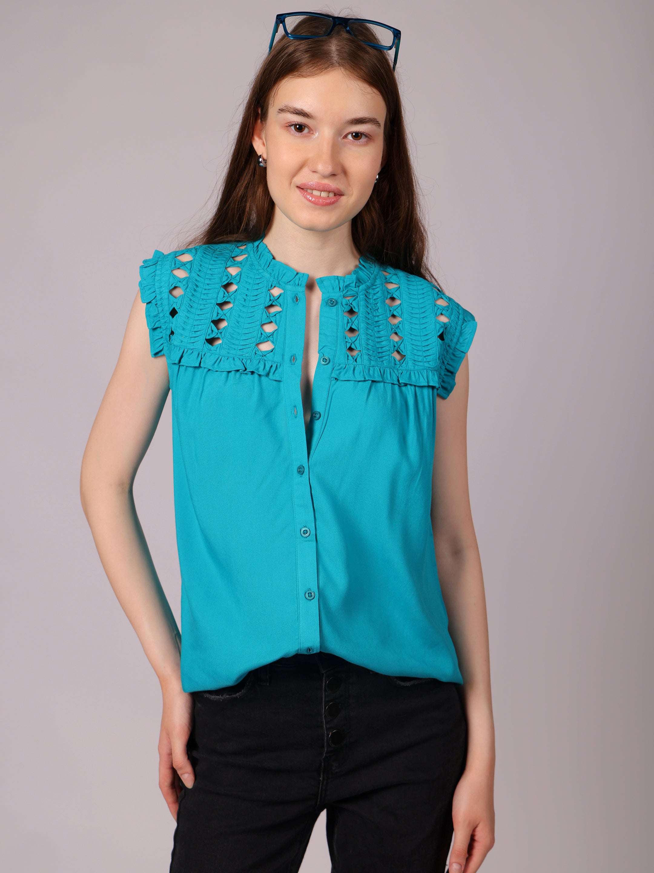 Latticework Top Turquoise